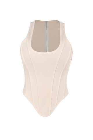 Zipper Tie-Up Corset Waist Tank Top