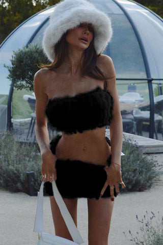 White Fur Skirt Set