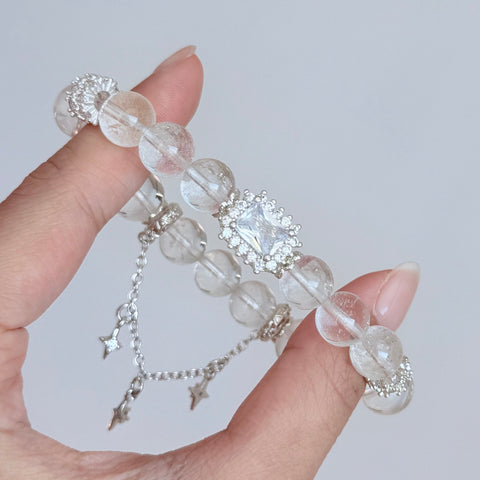 Clear Quartz Crystal Bracelet with Diamond-Cut Center Stone