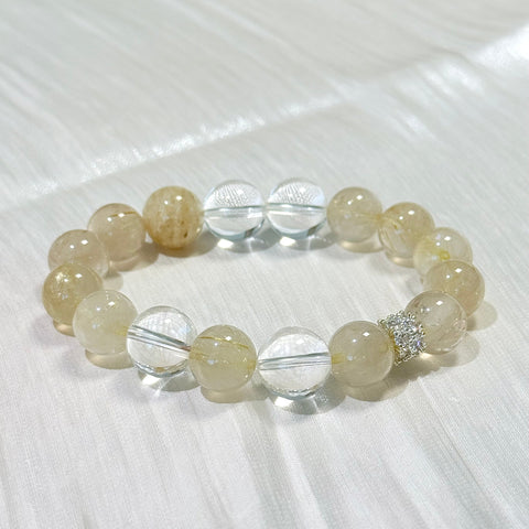 Golden Rutilated Quartz & Clear Quartz Bracelet