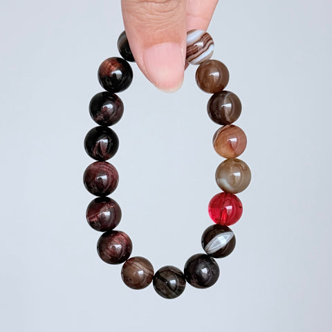 Red Agate & Brown Banded Agate Crystal Bracelet