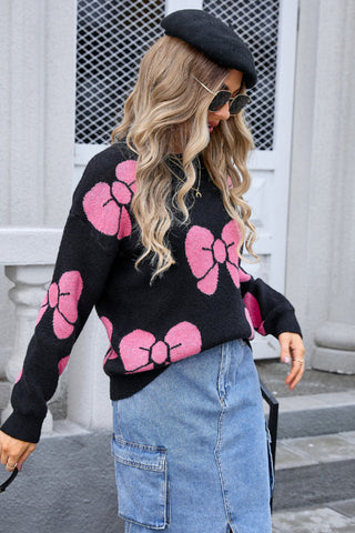 Bow Round Neck Dropped Shoulder Sweater