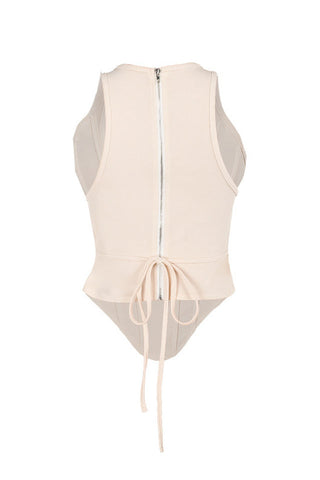 Zipper Tie-Up Corset Waist Tank Top