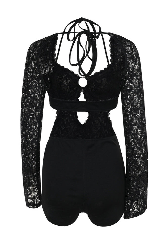 Adela Cut-Out Halter Neck Lace Playsuit