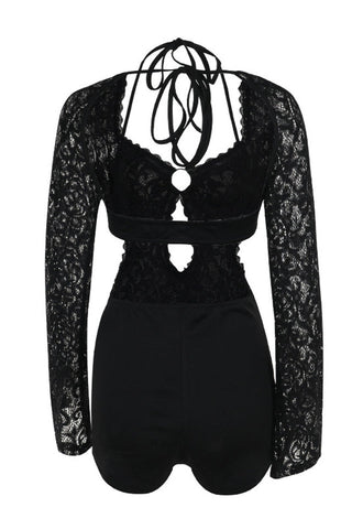 Adela Cut-Out Halter Neck Lace Playsuit