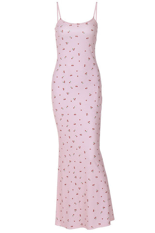 Cherry Print Spaghetti Strap Mermaid Dress