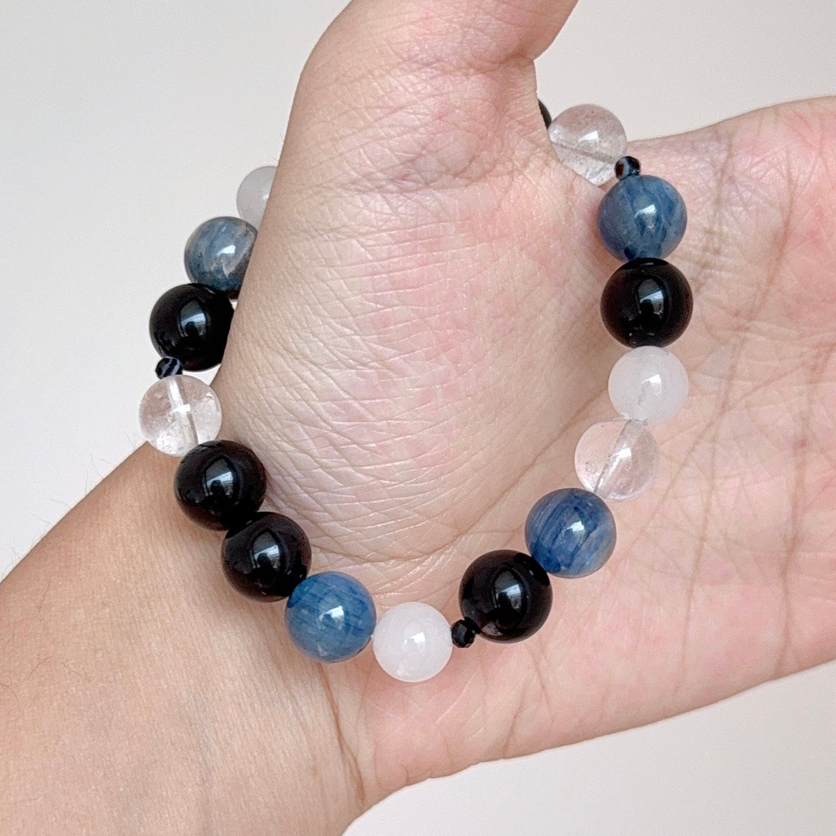 Blue Kyanite, Black Obsidian & Clear Quartz Bracelet