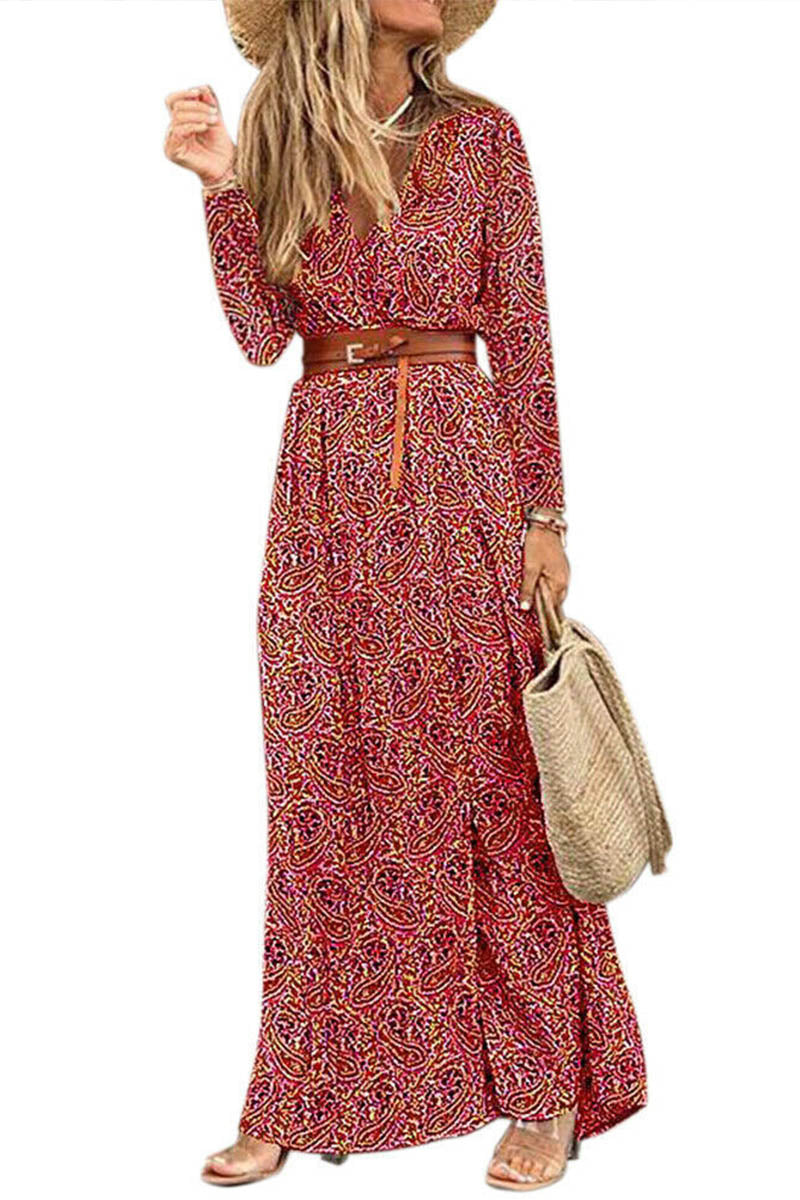 Boho Style Long Sleeve Print Maxi Dress