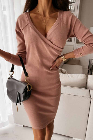 V-Neck Mocha Slim Fit Mini Dress(3 colors)