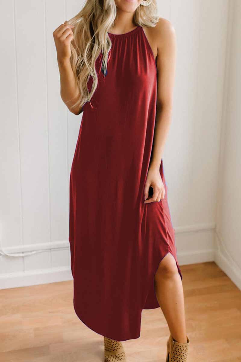 Loose Solid Color Sling Midi Dress