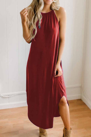 Loose Solid Color Sling Midi Dress