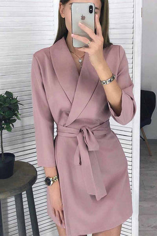 Solid Color Long Sleeve Suit Collar Mini Dresses(4 Colors)