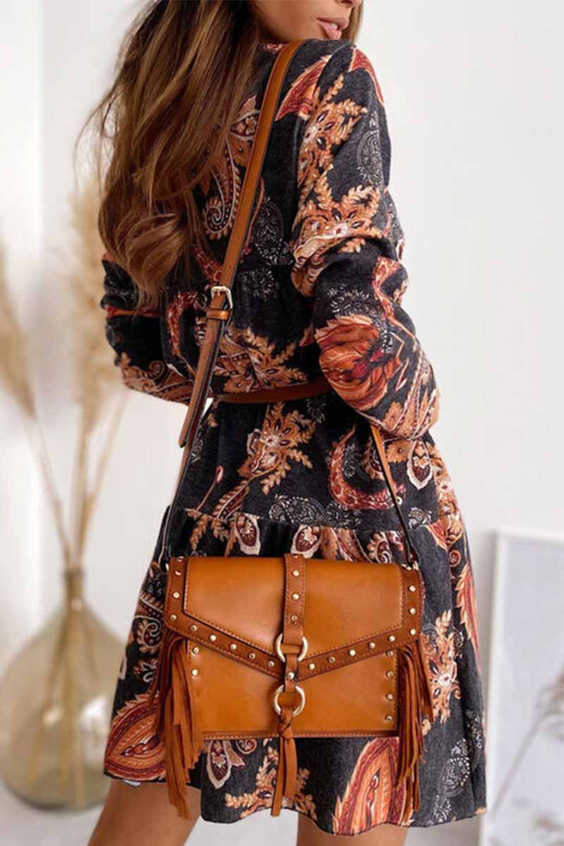 Loose Digital Print Half Sleeves Mini Dress