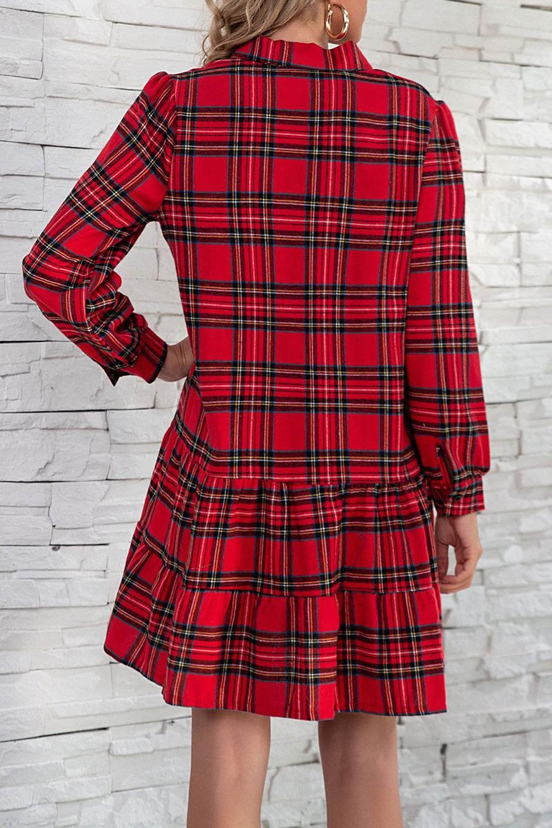 Plaid Shirt Long Sleeve Single Dress