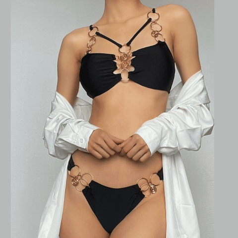 Metal chain O ring hollow out bikini swimwear