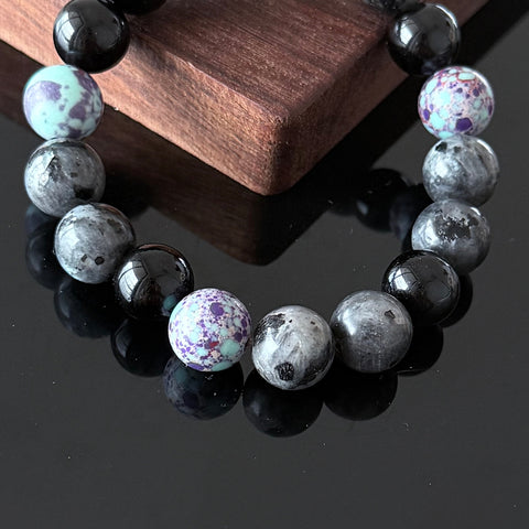 Black Obsidian & Labradorite Crystal Bracelet with Purple Jasper