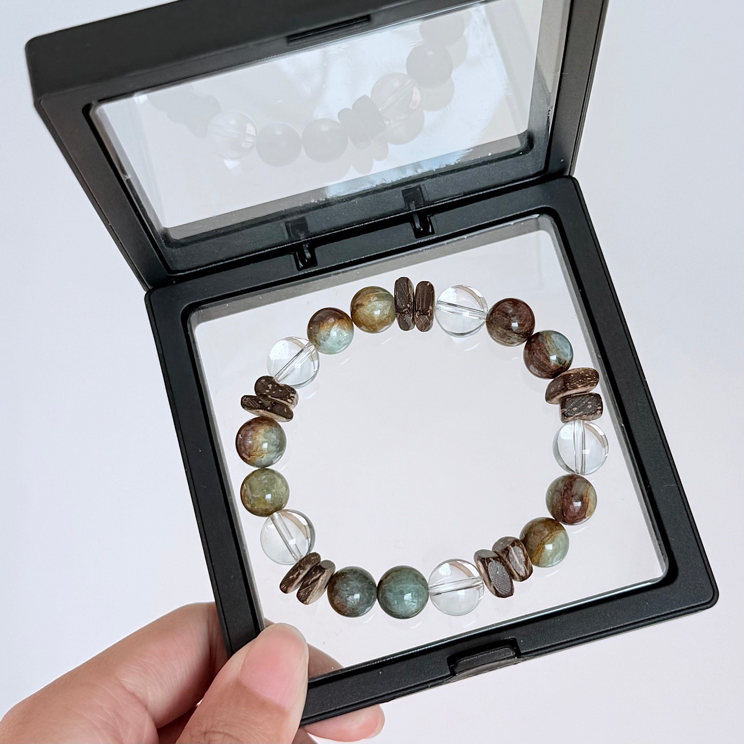 Apatite, Clear Quartz & Natural Wood Grounding Bracelet