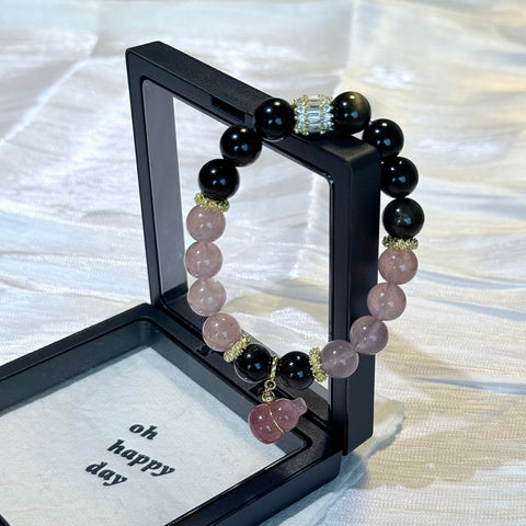 Black Obsidian & Rose Quartz Bracelet