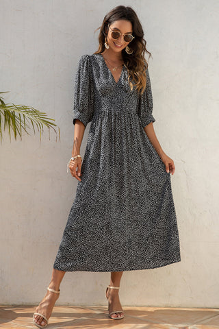 V-Neck Printed Mid-Sleeved Dress