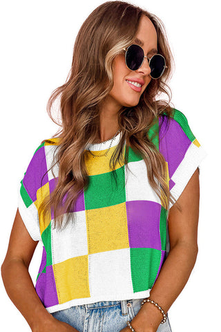 Color Block Cap Sleeve Sweater