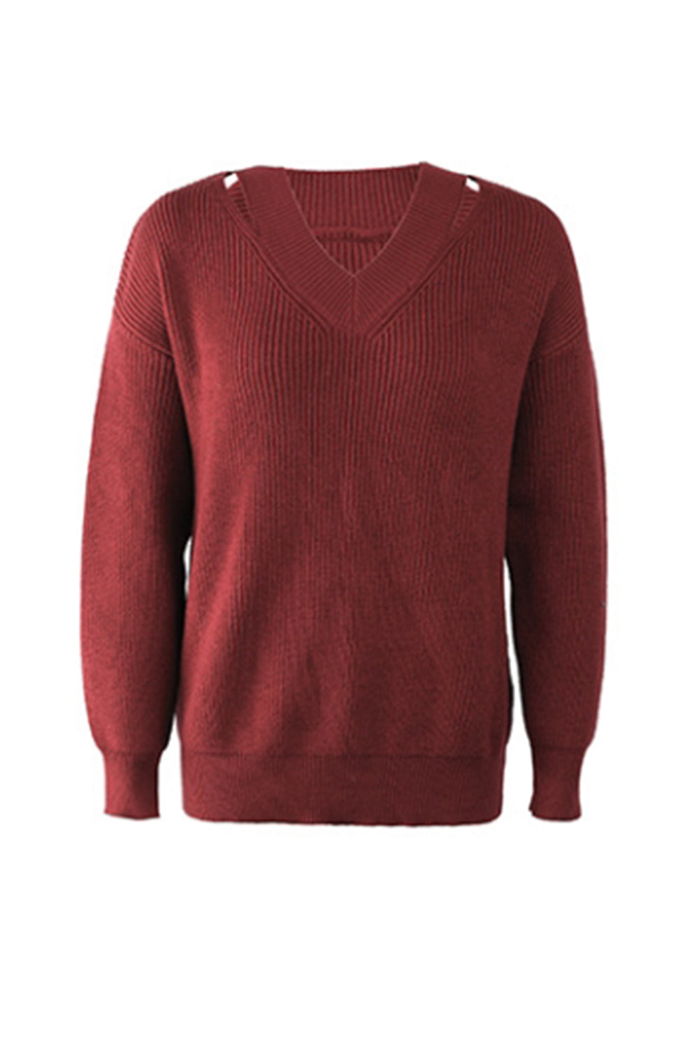 V-Neck Solid Color Sweater