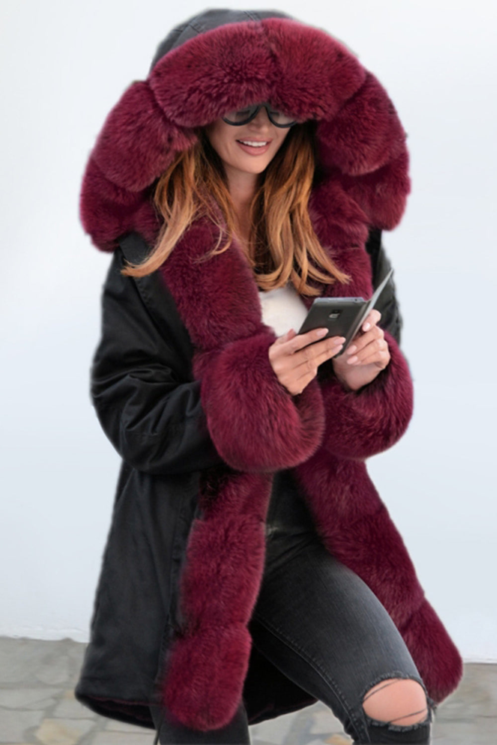 Abrigo de cachemira con cuello de lana