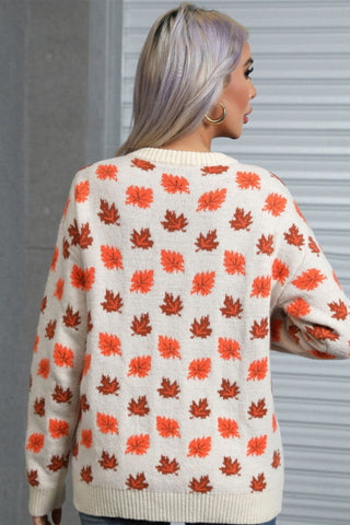 Autumn Leaf Print Knit Sweater