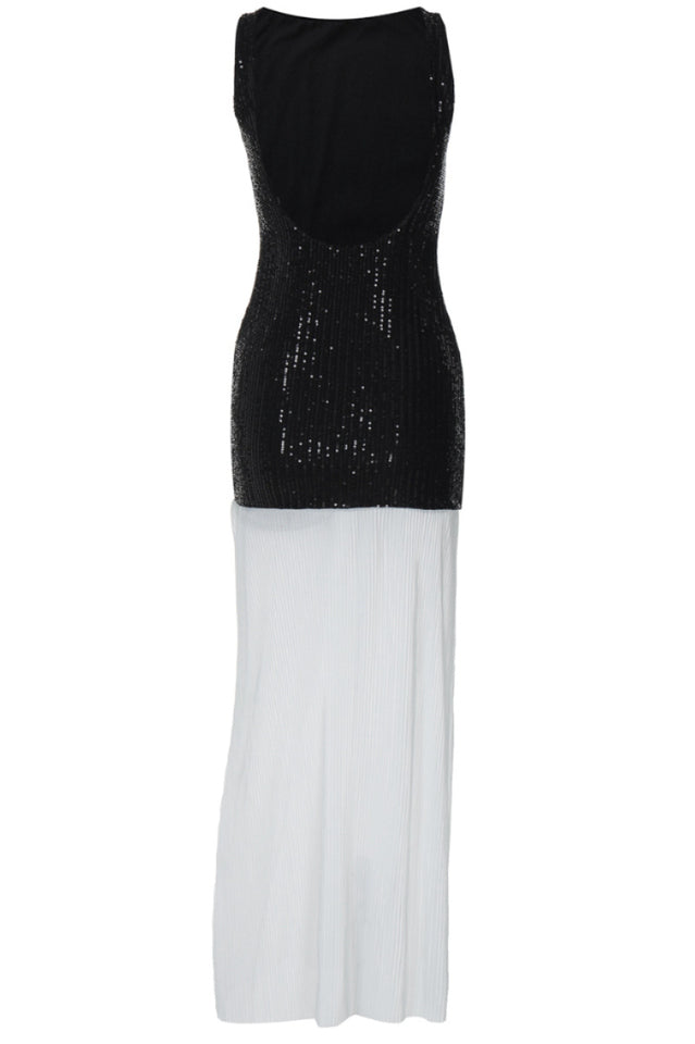 Gabrielle Patchwork Backless Maxi Dress