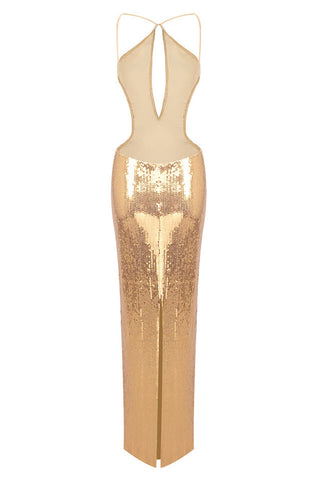 Halter Sequin Backless Maxi Dress