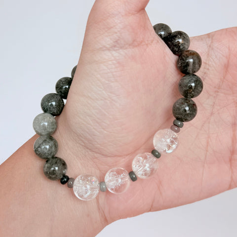 Green Moss Agate & Clear Quartz Bracelet