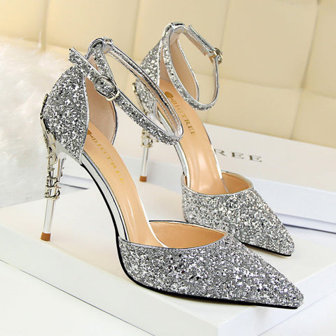 Nightclubs Thinner Metal High Sparkle Sequins Heels