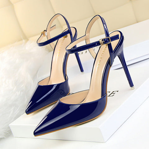 Women's Simple Stiletto Shallow Mouth Pointed Patent Heels