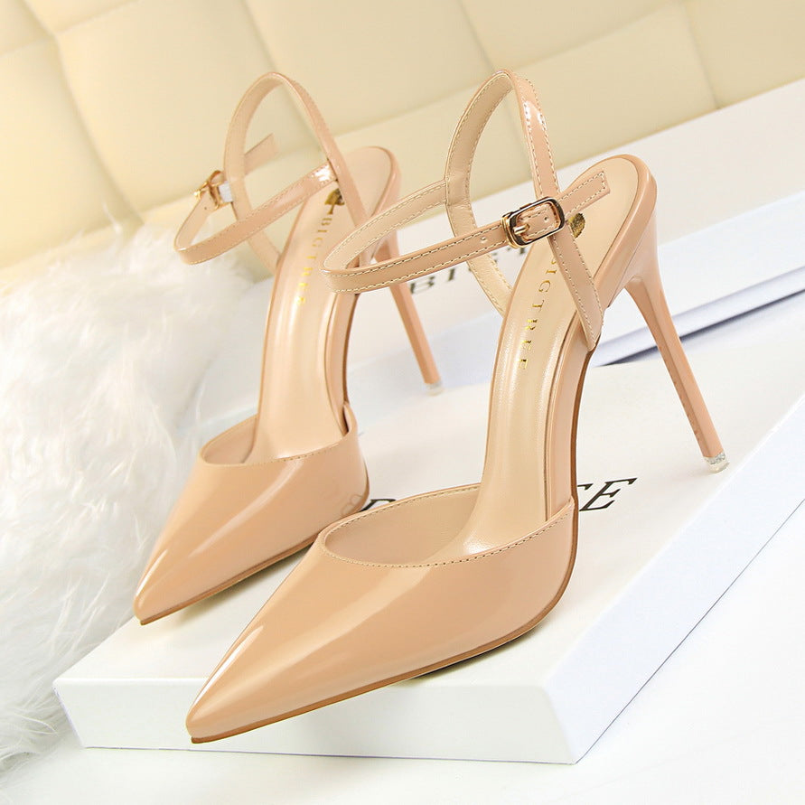 Women's Simple Stiletto Shallow Mouth Pointed Patent Heels