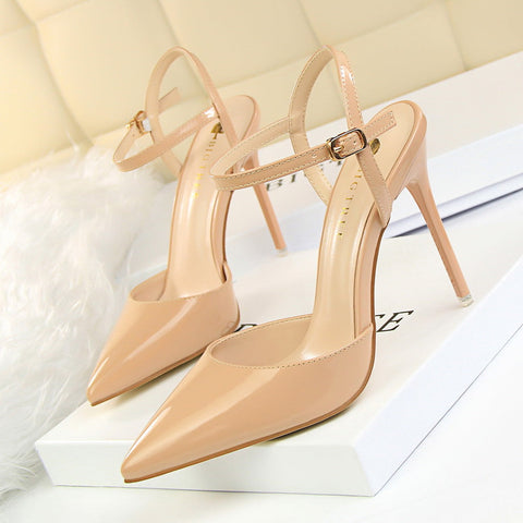 Women's Simple Stiletto Shallow Mouth Pointed Patent Heels