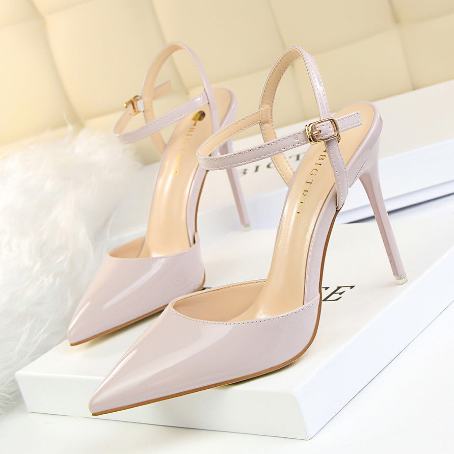 Women's Simple Stiletto Shallow Mouth Pointed Patent Heels