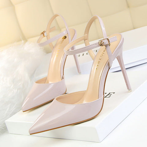 Women's Simple Stiletto Shallow Mouth Pointed Patent Heels