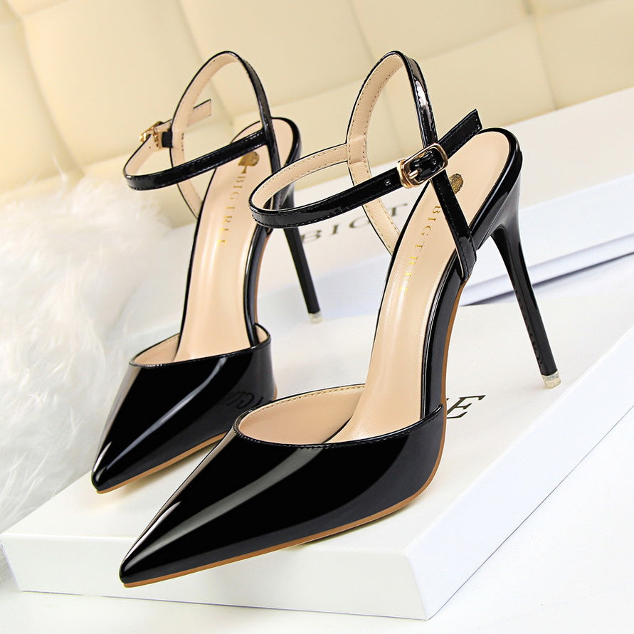 Women's Simple Stiletto Shallow Mouth Pointed Patent Heels