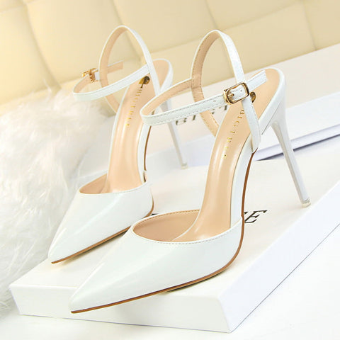 Women's Simple Stiletto Shallow Mouth Pointed Patent Heels