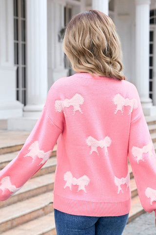 Bow Round Neck Dropped Shoulder Sweater