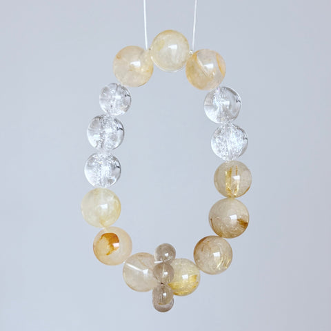Golden Rutilated Quartz Bracelet with Clear Quartz and Smoky Quartz
