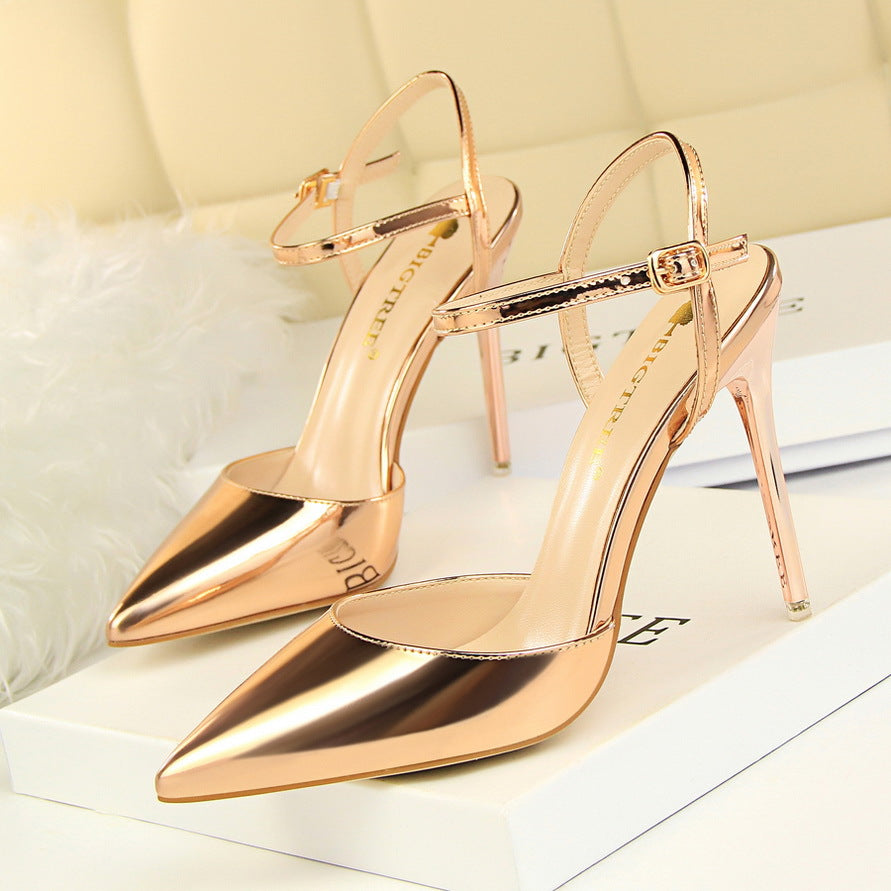 Women's Simple Stiletto Shallow Mouth Pointed Patent Heels