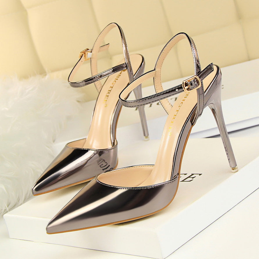 Women's Simple Stiletto Shallow Mouth Pointed Patent Heels