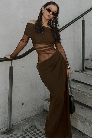 Off-Shoulder Mesh Hollow-Out Bodycon Dress