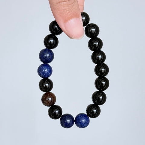 Black Obsidian and Sodalite Crystal Bracelet