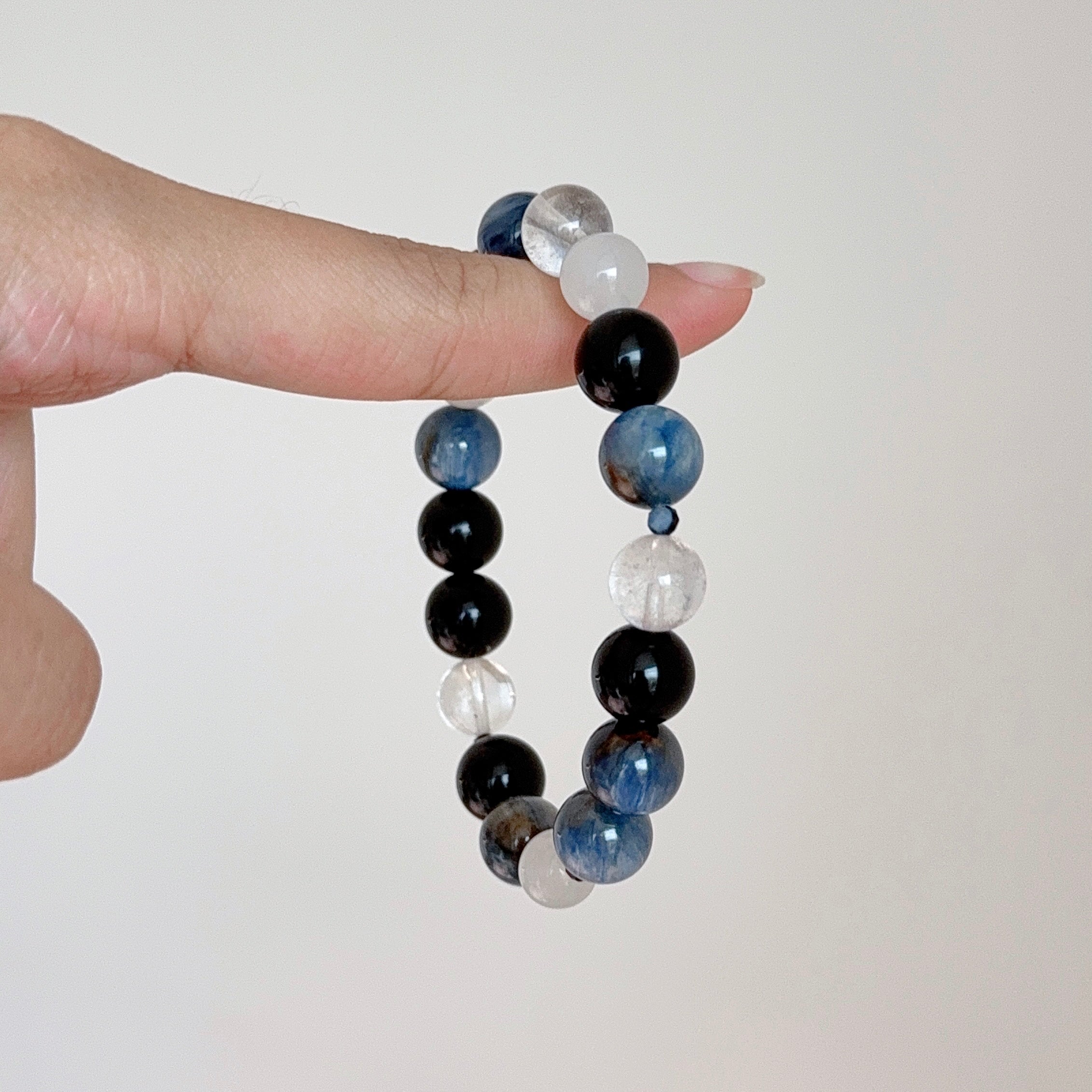 Blue Kyanite, Black Obsidian & Clear Quartz Bracelet