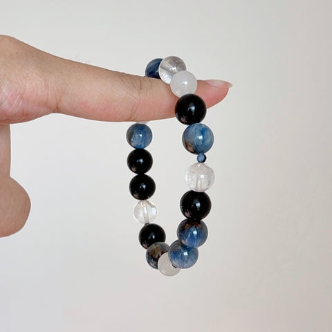 Blue Kyanite, Black Obsidian & Clear Quartz Bracelet