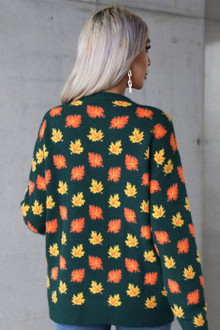 Autumn Leaf Print Knit Sweater