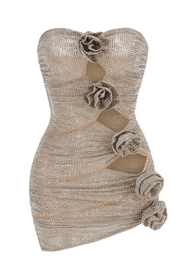 Strapless Floral Studded Dress