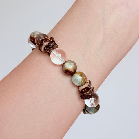 Apatite, Clear Quartz & Natural Wood Grounding Bracelet