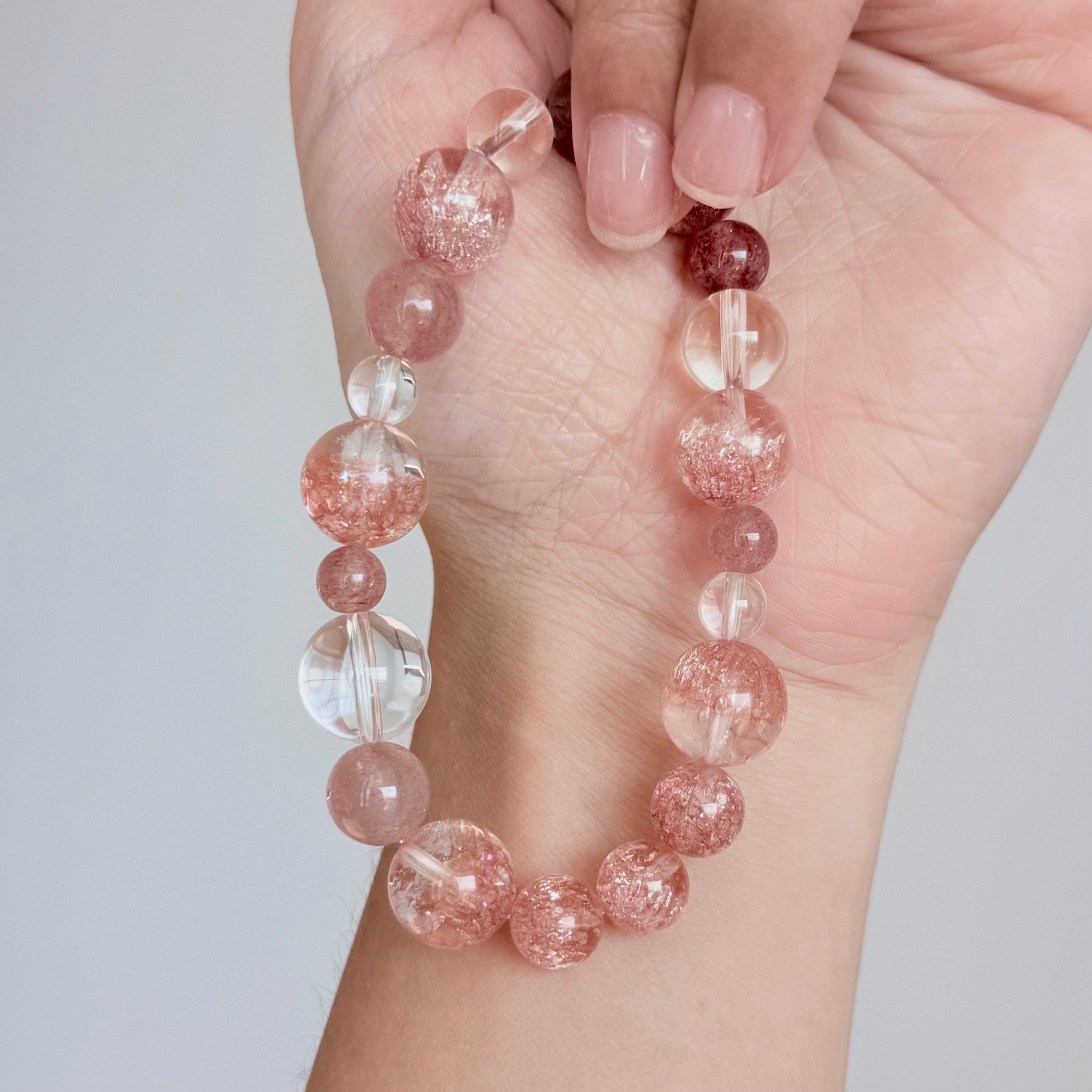 Strawberry Quartz & Clear Quartz Bracelet